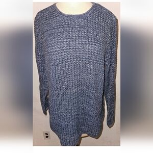 JEANNE PIERRE Women's XL Textured Blue Crewneck Sweater Knit 100% Cotton Dark